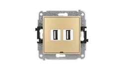 ICON Mechanizm gniazda podwójnego 2xUSB A-A 2.0, bez pola opisowego złoty 29IGUSBBO-2