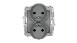 ICON Mechanizm gniazda podwójnego do ramki z uziemieniem 2x(2P+Z) (przesłony torów prądowych) szary mat 27IGPR-2zp