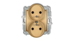 ICON Mechanizm gniazda podwójnego do ramki z uziemieniem 2x(2P+Z) (bez przesłon torów prądowych) złoty 29IGPR-2z