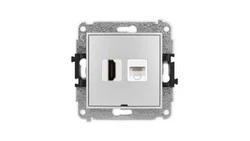 ICON Mechanizm gniazda poj. HDMI 2.0 + gniazda komp. poj. 1xRJ45, kat. 5e, 8-stykowy, bez pola opisowego srebrny metalik 7IGHKBO