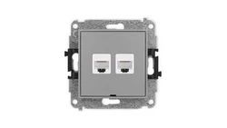 ICON Mechanizm gniazda komputerowego podwójnego 2xRJ45, kat. 6, 8-stykowy, bez pola opisowego szary mat 27IGKBO-4