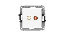 ICON Mechanizm gniazda podwójnego RCA, bez pola opisowego (typu cinch - biały i czerwony, pozłacany) biały mat 25IGRCABO-2