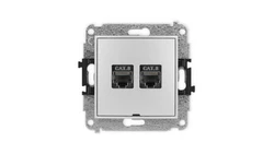 ICON Mechanizm gniazda komputerowego podwójnego 2xRJ45, kat. 8, ekranowane, 8-styk, bez pola opisowego srebrny metalik 7IGKBO-12