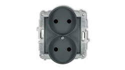 ICON Mechanizm gniazda podwójnego do ramki bez uziemienia 2x2P (przesłony torów prądowych) grafitowy mat 28IGPR-2p