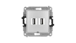 ICON Mechanizm gniazda podwójnego 2xUSB A-A 2.0, bez pola opisowego srebrny metalik 7IGUSBBO-2