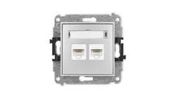 ICON Mechanizm gniazda komputerowego podwójnego 2xRJ45, kat. 5e, 8-stykowy srebrny metalik 7IGK-2