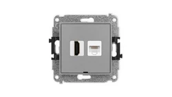 ICON Mechanizm gniazda pojedynczego HDMI 2.0 + gniazda komp. poj. 1xRJ45, kat. 5e, 8-styk, bez pola opisowego szary mat 27IGHKBO