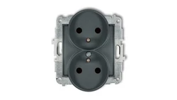 ICON Mechanizm gniazda podwójnego do ramki z uziemieniem 2x(2P+Z) (przesłony torów prądowych) grafitowy mat 28IGPR-2zp