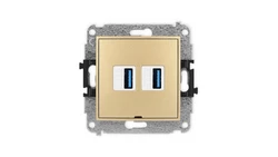 ICON Mechanizm gniazda podwójnego 2xUSB A-A 3.0, bez pola opisowego złoty 29IGUSBBO-6