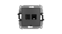 ICON Mechanizm gniazda poj. HDMI 2.0 + gniazda komp. poj. 1xRJ45, kat. 5e, 8-styk, bez pola opisowego grafitowy mat 28IGHKBO