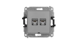 ICON Mechanizm gniazda komputerowego podwójnego 2xRJ45, kat. 6, ekranowane, 8-stykowy, bez pola opisowego szary mat 27IGKBO-6