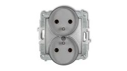 ICON Mechanizm gniazda podwójnego do ramki z uziemieniem 2x(2P+Z) (bez przesłon torów prądowych) srebrny metalik 7IGPR-2z