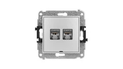 ICON Mechanizm gniazda komputerowego podwójnego 2xRJ45, kat. 6, ekranowane, 8-styk, bez pola opisowego srebrny metalik 7IGKBO-6