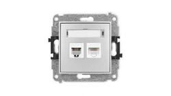 ICON Mechanizm gniazda telefonicznego poj. 1xRJ11 + komputerowego 1xRJ45, kat. 5e, 8-styk, beznarzędziowe srebrny metalik 7IGTK
