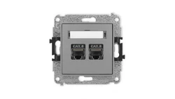 ICON Mechanizm gniazda komputerowego podwójnego 2xRJ45, kat. 8, ekranowane, 8-stykowy szary mat 27IGK-12