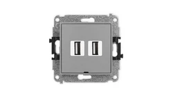 ICON Mechanizm gniazda podwójnego 2xUSB A-A 2.0, bez pola opisowego szary mat 27IGUSBBO-2