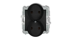 ICON Mechanizm gniazda podwójnego do ramki bez uziemienia 2x2P (bez przesłon torów prądowych) czarny mat 12IGPR-2