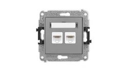 ICON Mechanizm gniazda komputerowego podwójnego 2xRJ45, kat. 5e, 8-stykowy szary mat 27IGK-2