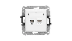 ICON Mechanizm gniazda telefonicznego poj. 1xRJ11 + komputerowego poj. 1xRJ45, kat. 5e, 8-styk, beznarzędziowe biały mat 25IGTK