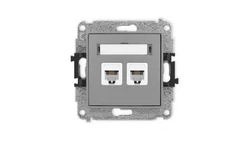 ICON Mechanizm gniazda telefonicznego podwójnego 2xRJ11, 4-stykowy, beznarzędziowe szary mat 27IGT-2