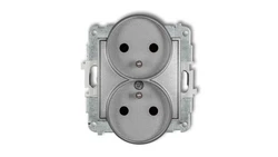 ICON Mechanizm gniazda podwójnego do ramki z uziemieniem 2x(2P+Z) (przesłony torów prądowych) srebrny metalik 7IGPR-2zp