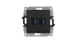 ICON Mechanizm gniazda podwójnego 2xUSB A-A 3.0, bez pola opisowego czarny mat 12IGUSBBO-6
