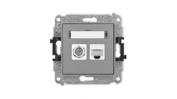 ICON Mechanizm gniazda antenowego poj. typu F (SAT) + gniazda komp. poj. 1xRJ45, kat. 6, 8-stykowy szary mat 27IGFK-3