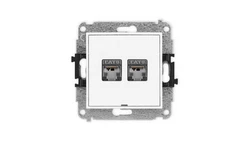 ICON Mechanizm gniazda komputerowego podwójnego 2xRJ45, kat. 6, ekranowane, 8-stykowy, bez pola opisowego biały mat 25IGKBO-6