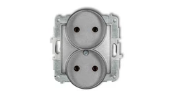 ICON Mechanizm gniazda podwójnego do ramki bez uziemienia 2x2P (bez przesłon torów prądowych) srebrny metalik 7IGPR-2