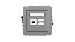 DECO Mechanizm ładowarki USB podwójnej USB C + USB A, 20W max., szary mat 27DCUSB-8