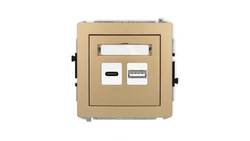 DECO Mechanizm ładowarki USB podwójnej USB C + USB A, 20W max., złoty metalik 8DCUSB-8
