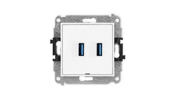MINI Mechanizm gniazda podwójnego 2xUSB A-A 3.0, bez pola opisowego biały mat 25MGUSBBO-6