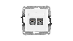 MINI Mechanizm gniazda komputerowego podwójnego 2xRJ45, kat. 6, ekranowane, 8-stykowy biały mat 25MGK-6