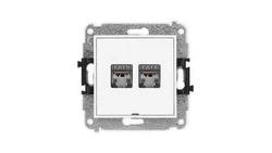 MINI Mechanizm gniazda komputerowego podwójnego 2xRJ45, kat. 6, ekranowane, 8-stykowy, bez pola opisowego biały mat 25MGKBO-6