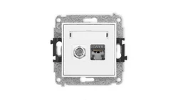 MINI Mechanizm gniazda antenowego poj. typu F (SAT) + gniazda komp. poj. 1xRJ45, kat. 6 ekranowe, 8-stykowy biały mat 25MGFK-5