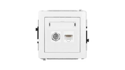 DECO Mechanizm gniazda antenowego poj. typu F (SAT) + gniazda komp. poj. 1xRJ45, kat. 5e, 8-stykowy, biały mat 25DGFK-1