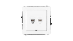 DECO Mechanizm gniazda telefon. pojedynczego 1xRJ11 + komputer. pojedynczego 1xRJ45, kat. 5e, 8-stykowy, bez pola opis. 25DGTKBO