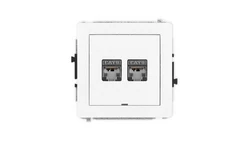 DECO Mechanizm gniazda komputerowego podwójnego 2xRJ45, kat. 6, ekranowane, 8-stykowy, bez pola opisowego, biały mat 25DGKBO-6
