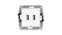 MINI Mechanizm gniazda podwójnego 2xUSB A-A 2.0, bez pola opisowego biały mat 25MGUSBBO-2
