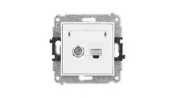 MINI Mechanizm gniazda antenowego poj. typu F (SAT) + gniazda komp. poj. 1xRJ45, kat. 6, 8-stykowy biały mat 25MGFK-3