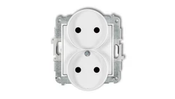 MINI Mechanizm gniazda podwójnego do ramki bez uziemienia 2x2P (przesłony torów prądowych) biały mat 25MGPR-2p
