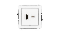 DECO Mechanizm gniazda pojedynczego HDMI 2.0 + gniazda komp. poj. 1xRJ45, kat. 5e, 8-stykowy, bez pola opisowego, biały mat 25DG