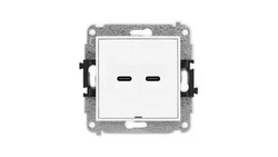 MINI Mechanizm gniazda podwójnego 2xUSB C-C, bez pola opisowego biały mat 25MGUSBBO-8