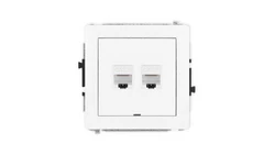 DECO Mechanizm gniazda komputerowego podwójnego 2xRJ45, kat. 6, 8-stykowy, bez pola opisowego, biały mat 25DGKBO-4