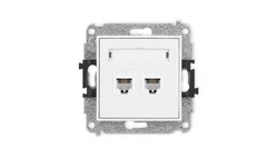 MINI Mechanizm gniazda telefonicznego podwójnego 2xRJ11, 4-stykowy, beznarzędziowe biały mat 25MGT-2