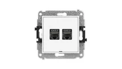MINI Mechanizm gniazda komputerowego podwójnego 2xRJ45, kat. 7, ekranowane, 8-stykowy, bez pola opisowego biały mat 25MGKBO-10