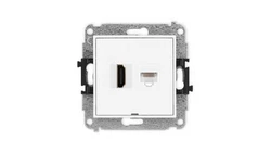 MINI Mechanizm gniazda pojedynczego HDMI 2.0 + gniazda komp. poj. 1xRJ45, kat. 5e, 8-stykowy, bez pola opis. biały mat 25MGHKBO