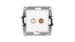 MINI Mechanizm gniazda podwójnego RCA, bez pola opisowego (typu cinch - biały i czerwony, pozłacany) biały mat 25MGRCABO-2