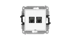 MINI Mechanizm gniazda komputerowego podwójnego 2xRJ45, kat. 8, ekranowane, 8-stykowy, bez pola opisowego biały mat 25MGKBO-12