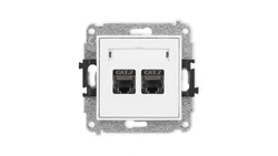 MINI Mechanizm gniazda komputerowego podwójnego 2xRJ45, kat. 7, ekranowane, 8-stykowy biały mat 25MGK-10